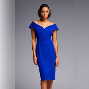 JOSEPH RIBKOFF Royal Sapphire Scuba Crepe Dress 12